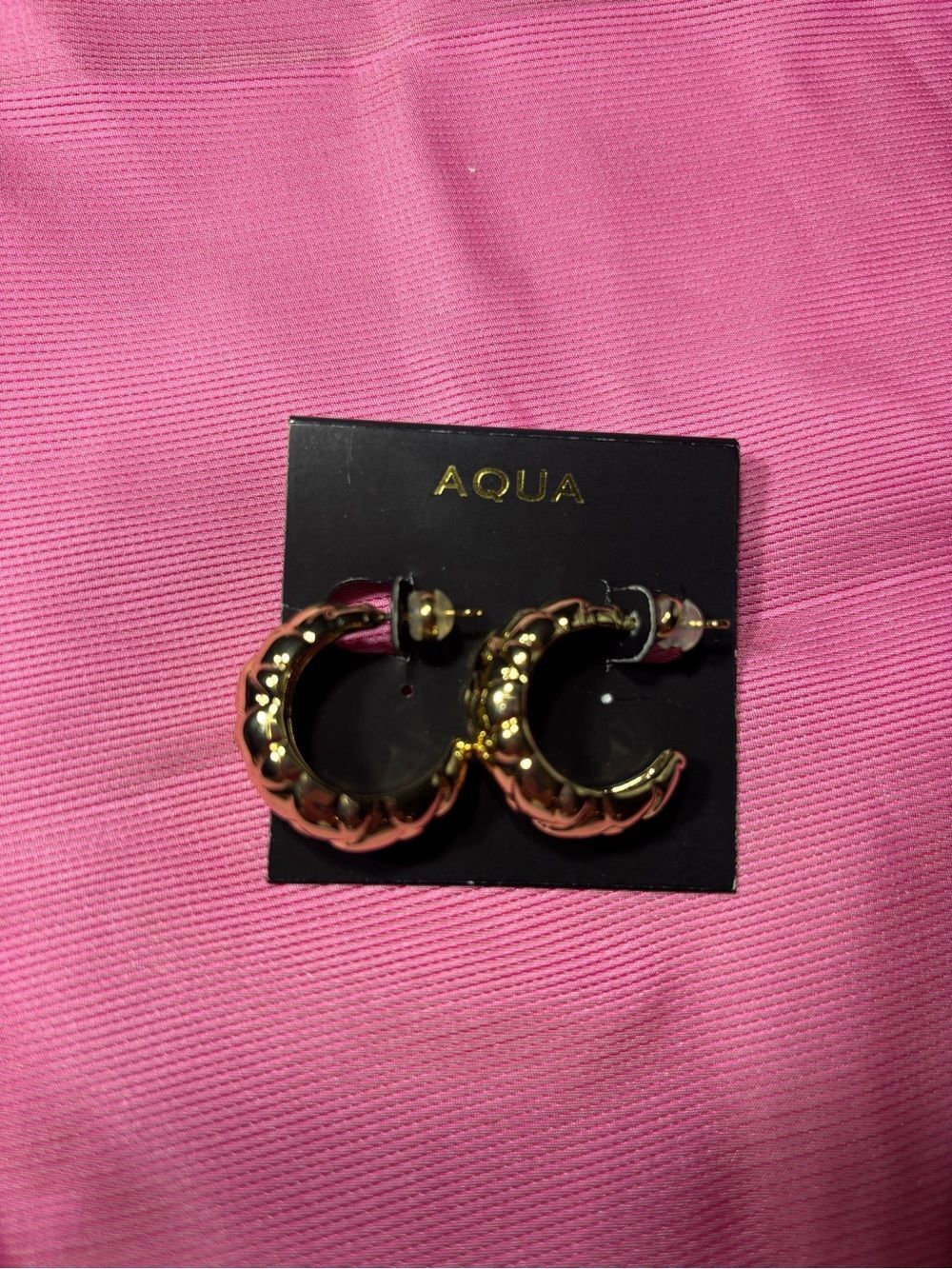 New Aqua Gold Textured Crescent Hoop Earrings MSRP $40